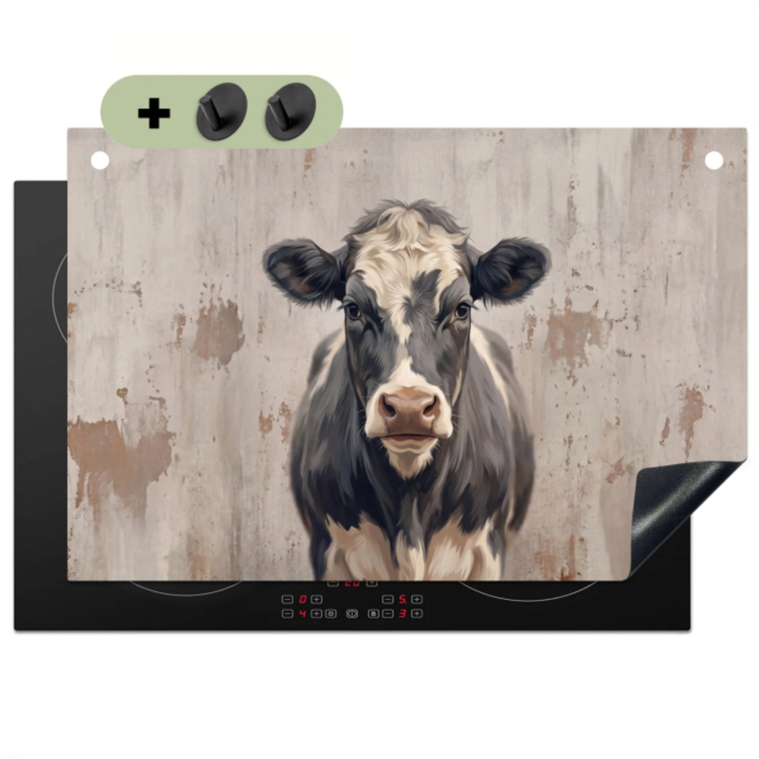 Koe - Portret - Dieren - Modern Inductie beschemer met haakjes klein -3d