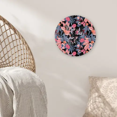 Zomer - Vlinder - Zwart - Roze Wandcirkel plexiglas klein 852 -sfeer5
