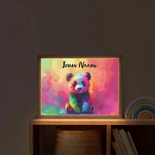 Panda - Dieren - Kleurrijk - Neon Light Box met batterij (Wandlamp kind) middel -sfeer1_kind
