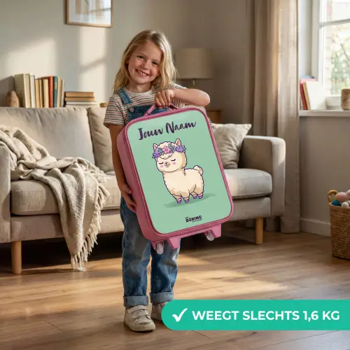 Kawai - Alpaca - Groen Kinderkoffer - Roze klein -sfeer2_NL