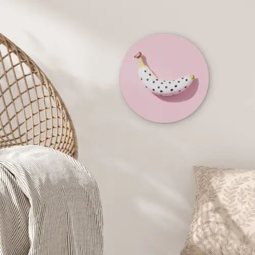 Banaan - Stippen - roze Akoestische PET Vilt - Rond klein -sfeer4
