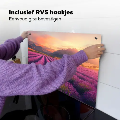 Lavendelveld - Zonsondergang - Paars Inductie beschemer met haakjes klein -ky-ophangen-nl