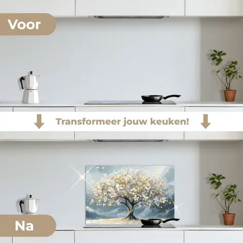 Boom - Winter - Levensboom - Modern - Goud keuken achterwand spatscherm klein -voor_na_NL