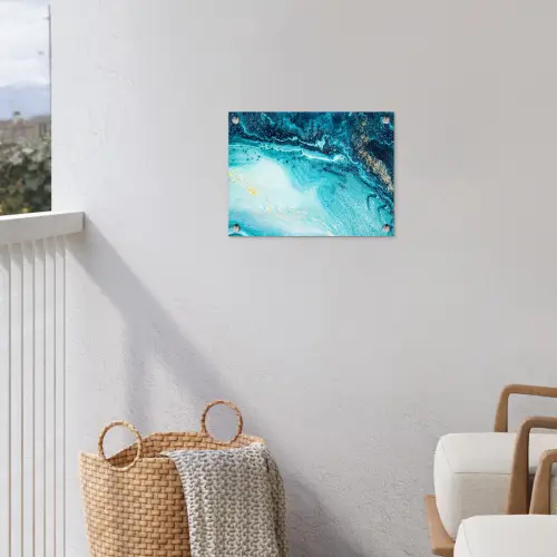 Marmerlook - Blauw - Goud - Luxe - Glitter - Marmer tuinposter los doek klein -sfeer8