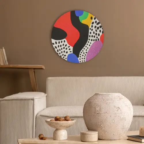 Abstract - Vormen - Kleuren - Stippen Akoestische PET Vilt - Rond klein -sfeer1