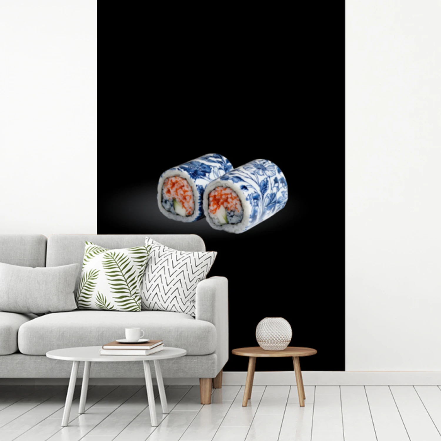 Sushi - Delfts blauw - Rijst - Vis - Elegant fotobehang vinyl groot -woonkamer
