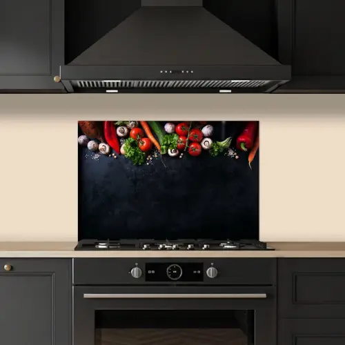 Groente - Kruiden - Specerijen - Zwart - Rustiek - Keuken keuken achterwand spatscherm klein -sfeer1