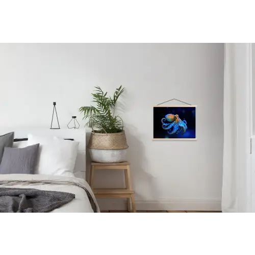 Octopus - Stippen - Blauw - Zee textielposter latten blank klein -woonkamer