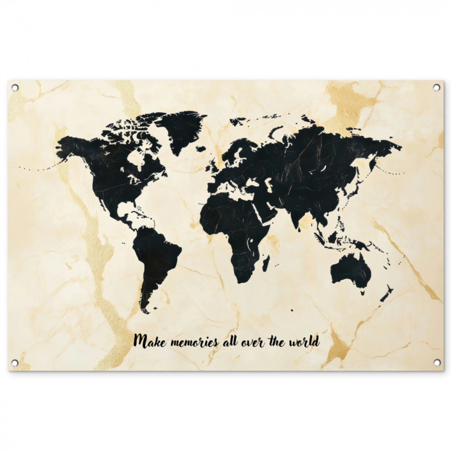 Marmer - Wereldkaart - Goud - Zwart tuinposter los doek groot -3d