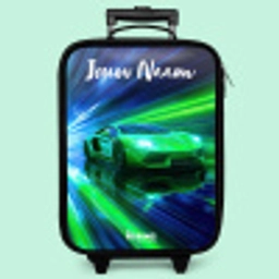 Sportauto - Groen - Snelheidslijnen - Neon Kinderkoffer - Zwart klein -zzz_website3d_nbs2