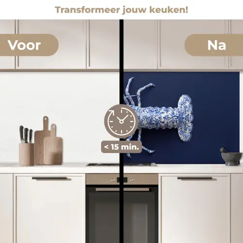 Kreeft - Porselein - Delfts - Blauw keuken achterwand 2 middel -voor-na2_NL