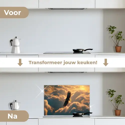 Adelaar - Wolken - Zon keuken achterwand spatscherm klein -voor_na_NL