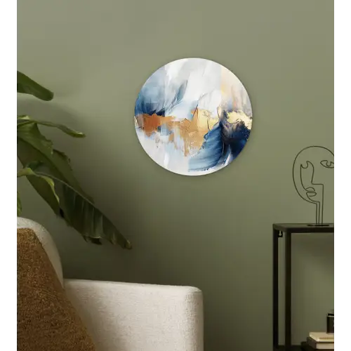Goud - Blauw - Watercolor - Kunst - Modern Wandcirkel kunststof plaat 5mm dik klein -sfeer3