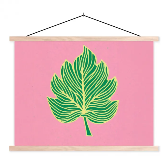 Blad - Groen - Illustratie - Minimalistisch textielposter latten blank klein -3d