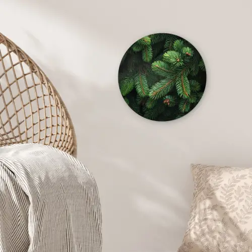 Sparrentakken - Knoppen - Naalden - Groen Wandcirkel kunststof plaat 5mm dik klein -sfeer5