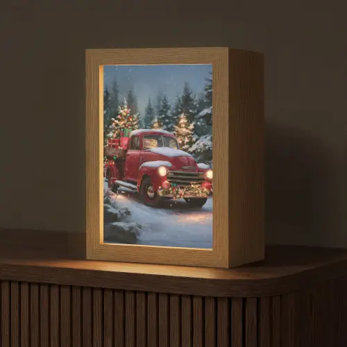 Kersttruck - Sneeuwbos - Rood Light Box met kabel (Tafellamp) klein -z3d_website