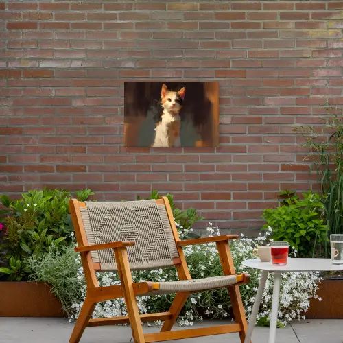 Kat - Geschilderd - Artistiek - Wit Tuinposter op houten frame 2 cm dik klein -sfeer3