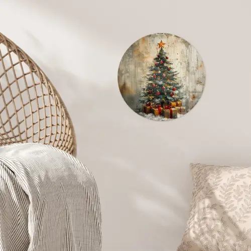 Kerstboom - Vintage - Kerst - Cadeau Wandcirkel behangsticker klein -sfeer4