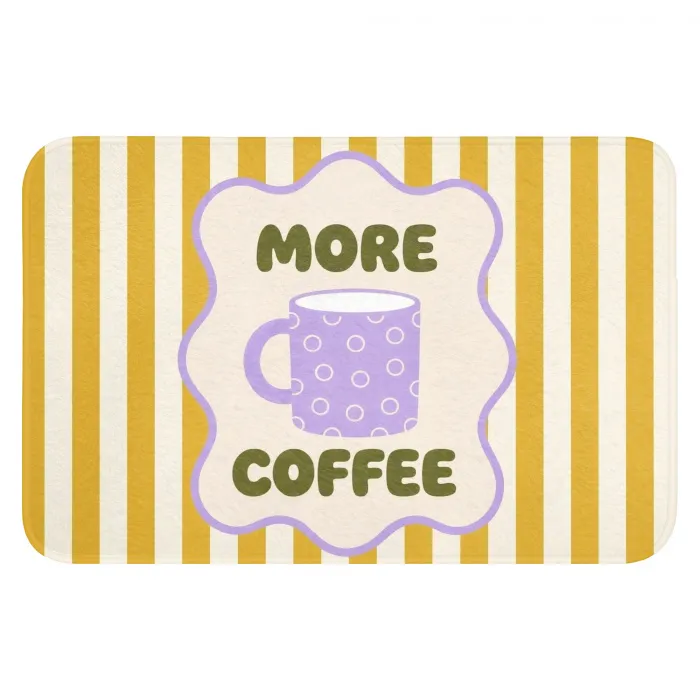 More coffee - Geel - Paars - Strepen - Mok Badmat klein -3d