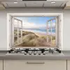 Doorkijk - Strand - Zee - Duinen - Helmgras - Zand - Blauw keuken achterwand spatscherm klein -3d_website