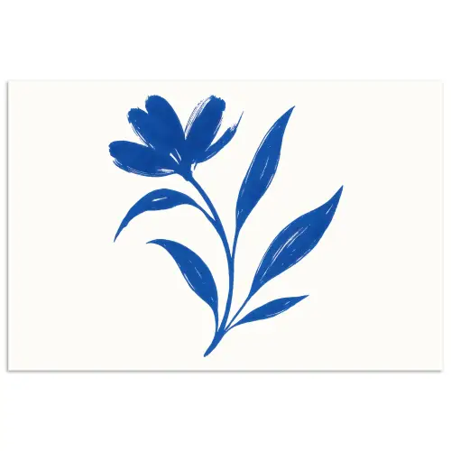 Bloem - Blaadjes - Minimalistisch - Blauw poster papier klein -3d