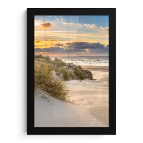 Strand - Duin - Gras - Zonsondergang - Zee fotolijst zwart zonder passe partout klein -3d