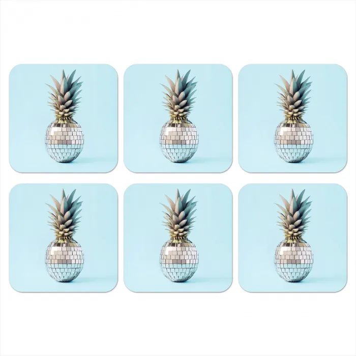 Blauw - Ananas - Disco - Discobal onderzetter kurk middel -3d