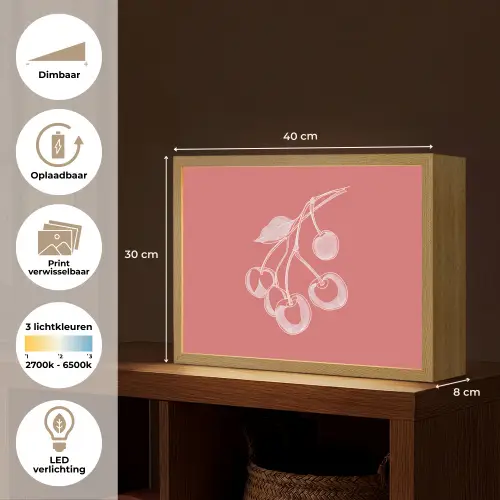 Lijnillustratie - Kersen - Tak - Wit Light Box met batterij (Wandlamp) middel -USP_websiteoverzichtNL