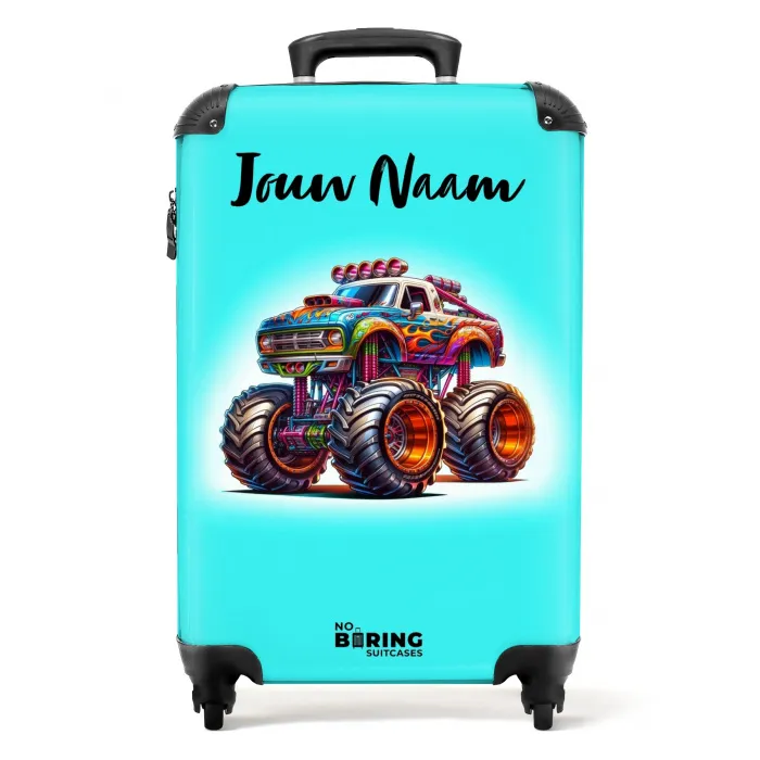 Monstertruck op Lichtblauwe Achtergrond NBS - Handbagage koffer - Kinderen Unisex middel -productfoto_recht