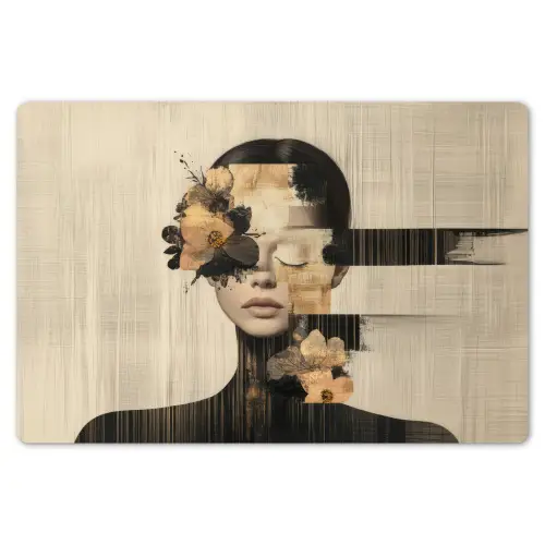 Gezicht - Bloemen - Zwart - Vrouw Placemat vinyl groot -zzsfeer1_Kitchenyeah-website