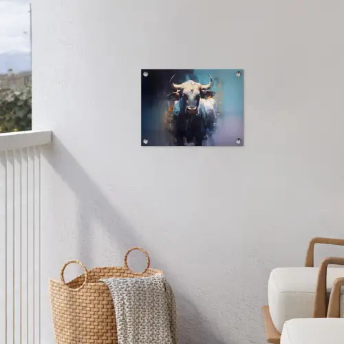 Stier - Zwart - Abstract - Horens tuinposter los doek klein -sfeer8