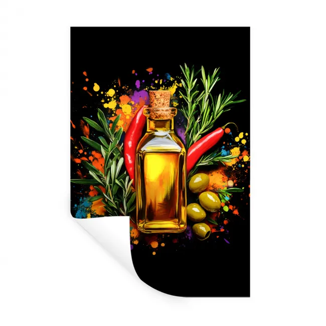 Olijfolie - Graffiti - Peper - Olijven - Modern Muursticker klein -3d