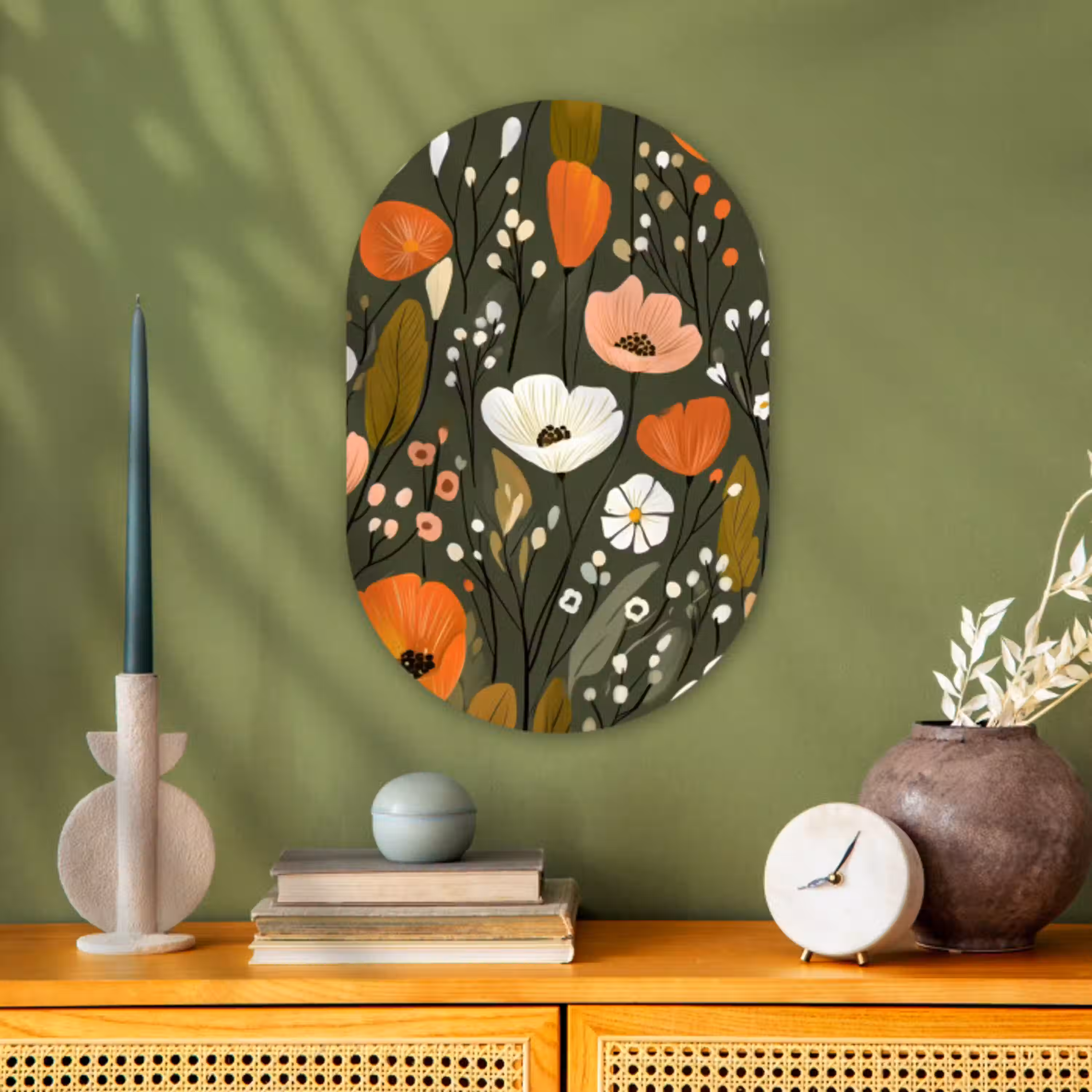 Bloemen - Illustratie - Groen Wandcirkel Ovaal Forex klein -sfeer2