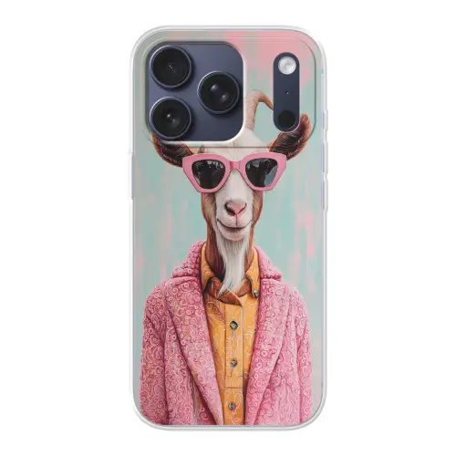 Zonnebril - Roze - Geit - Horen Telefoonhoesje iPhone 17 Pro klein -3d