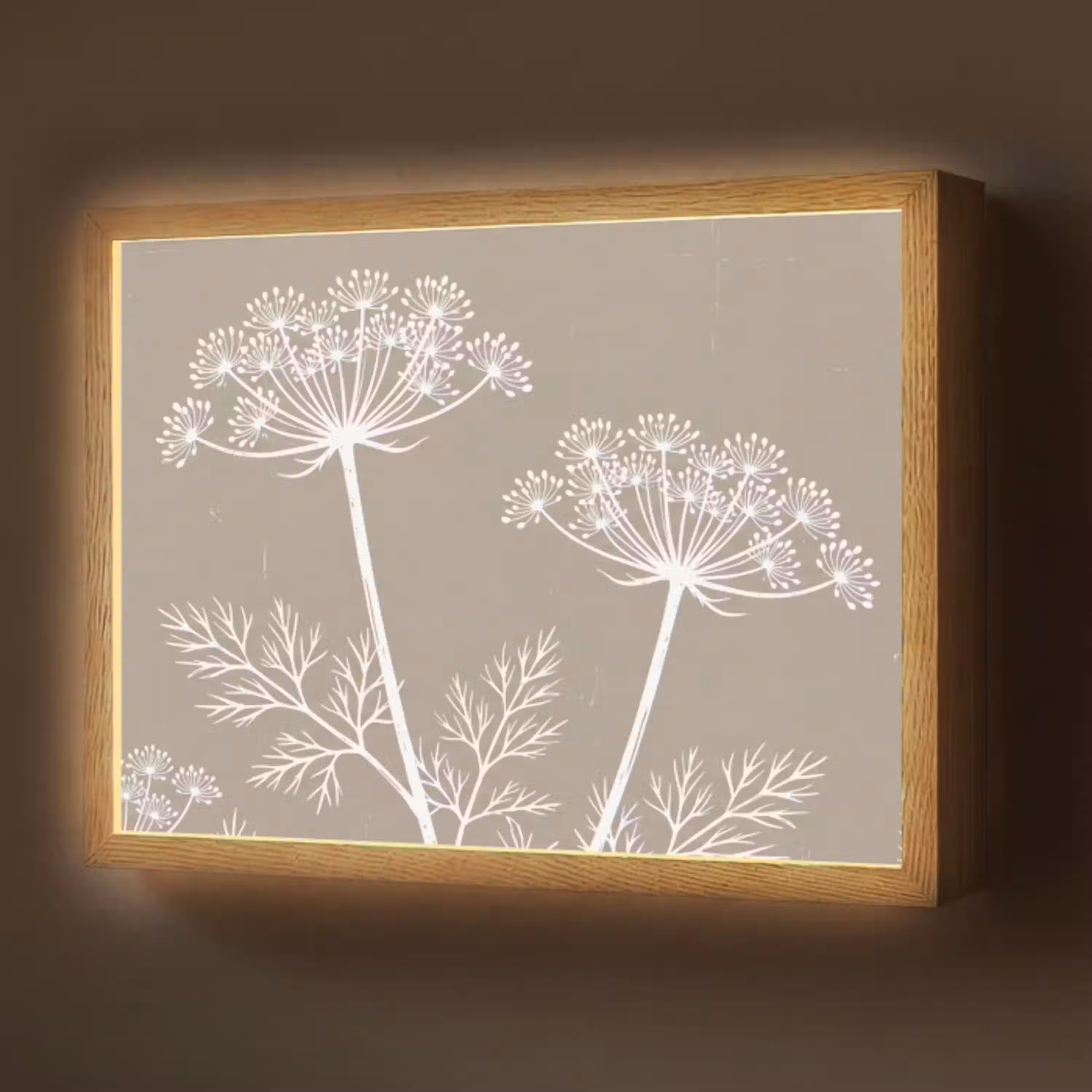 Grafisch - Fluitenkruid - Taupe Light Box met batterij (Wandlamp) middel -z3d_website