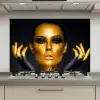 Vrouw - Portret - Goud - Luxe - Zwart keuken achterwand spatscherm klein -3d_website