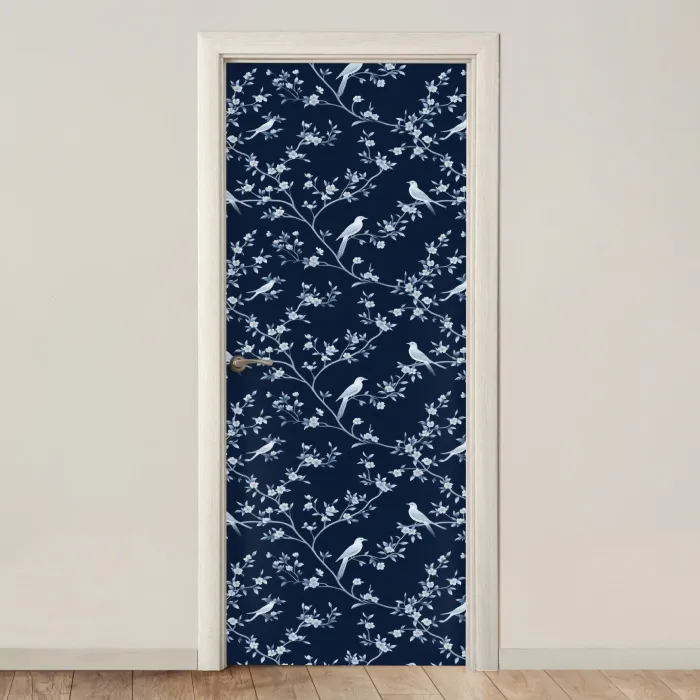 Grafisch - Bloesemtak - Blauw deurposter klein 289 -3d_beige