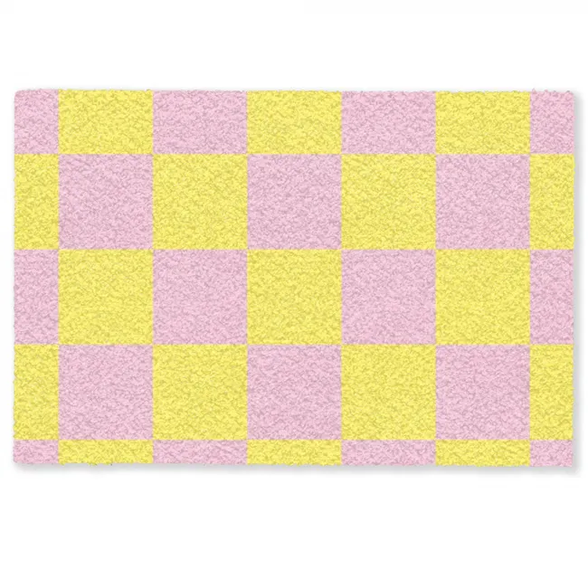 Gepersonaliseerde deurmat Schaakbord patroon - Geel - Roze - Blokjes