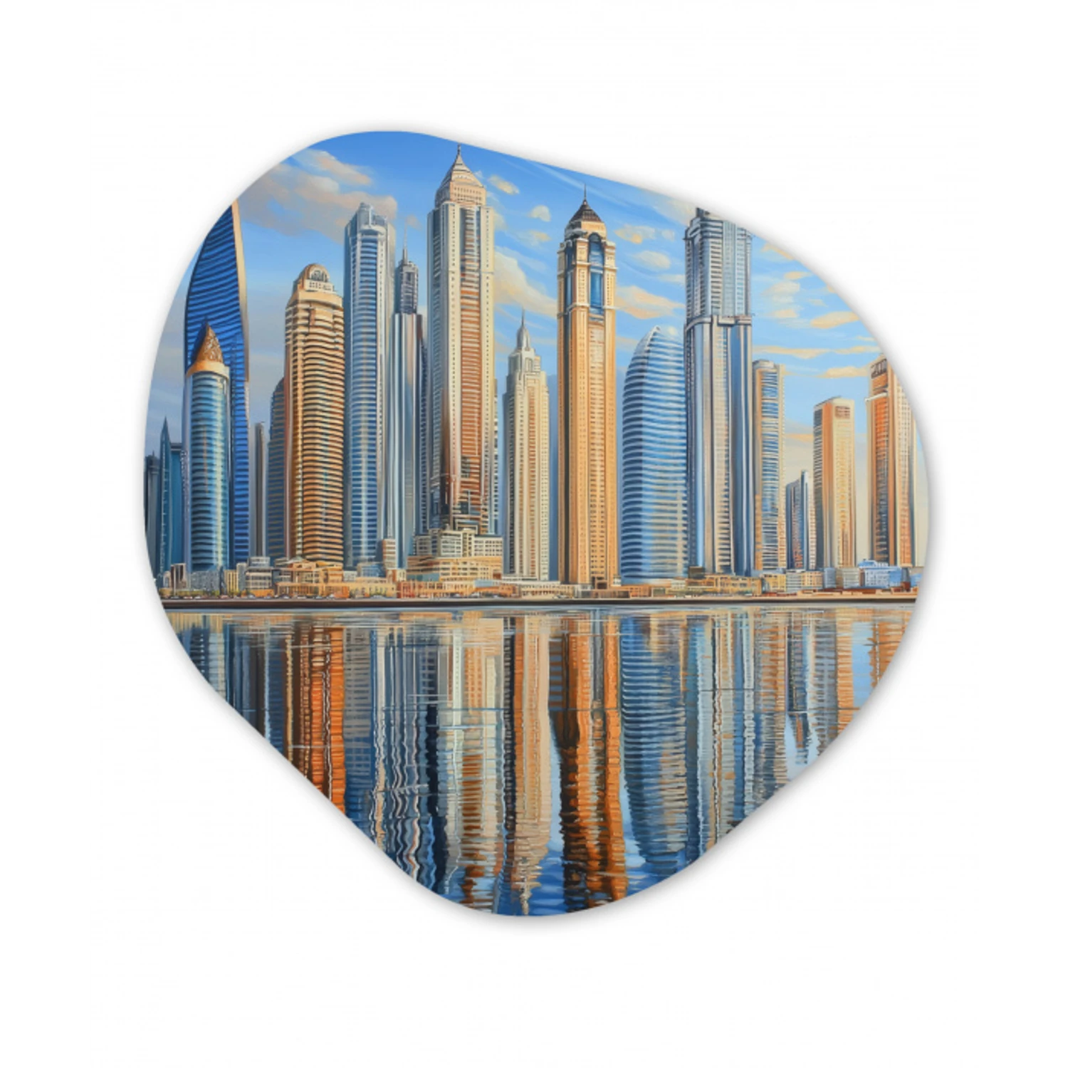 Skyline - Wolkenkrabbers - Water - Blauw Wandcirkel Organisch Forex 3mm klein -3d