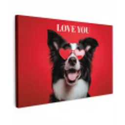 Hond - Hartjesbril - Loveyou - Rood canvas 2cm klein -z3d