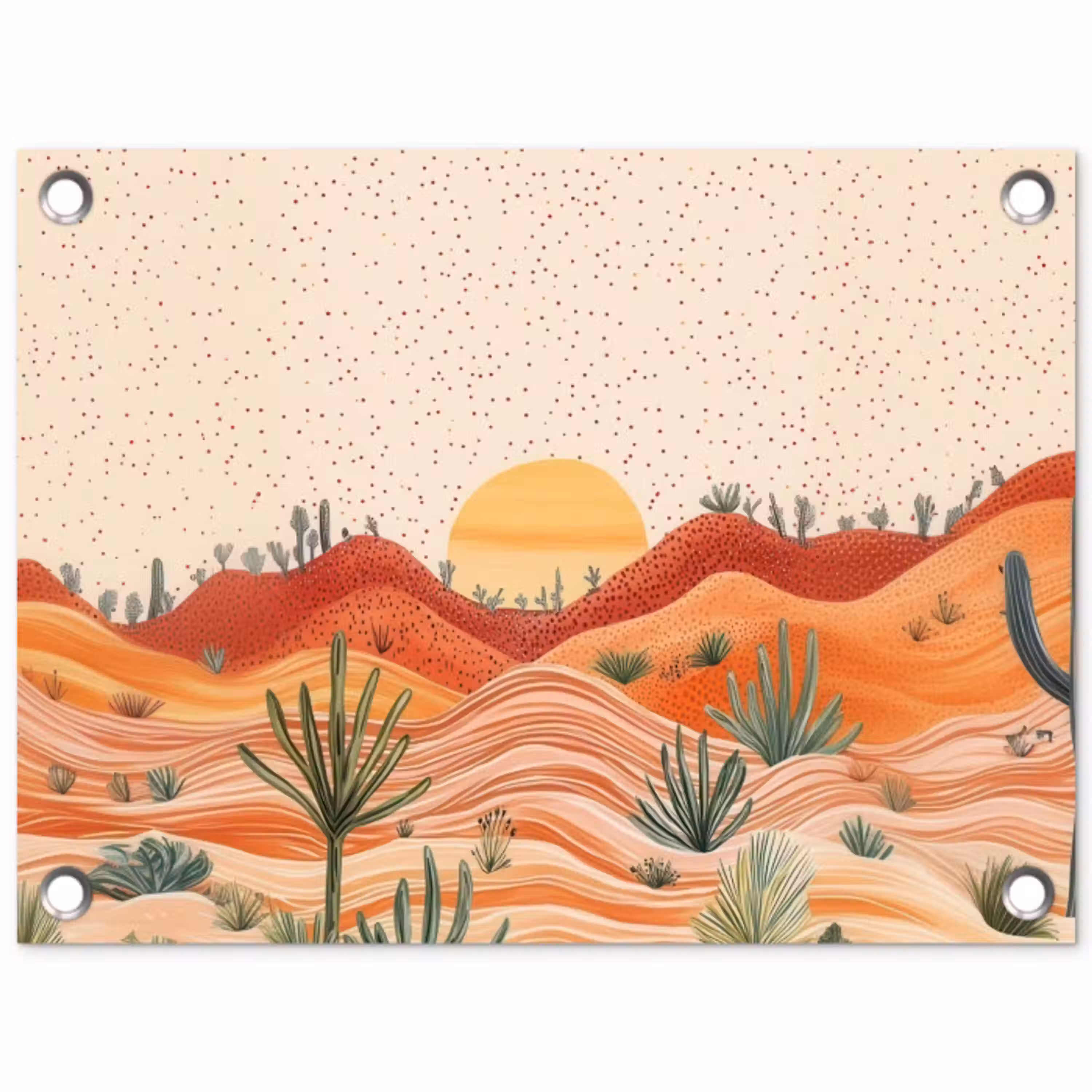 Landschap - Heuvels - Zonsondergang tuinposter los doek klein -3d