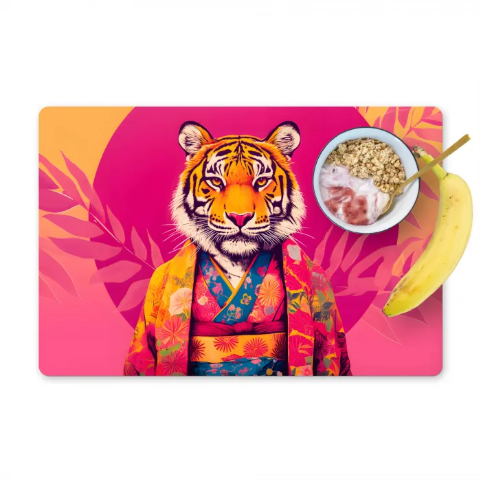 Tijger - Kimono - Planten - Roze Placemat vinyl groot -zzzproduct_Kitchenyeah-website