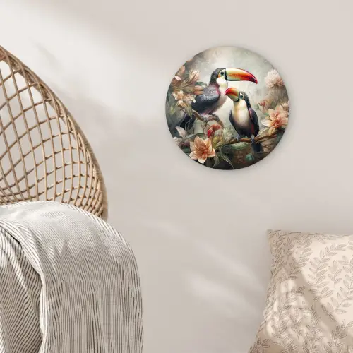 Toekan - Vogels - Bloemen - Jungle Wandcirkel kunststof plaat 5mm dik klein -sfeer5