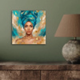 Portret - Vrouw - Schilderij - Blauw - Goud - Expressief aluminium wit klein -sfeer2