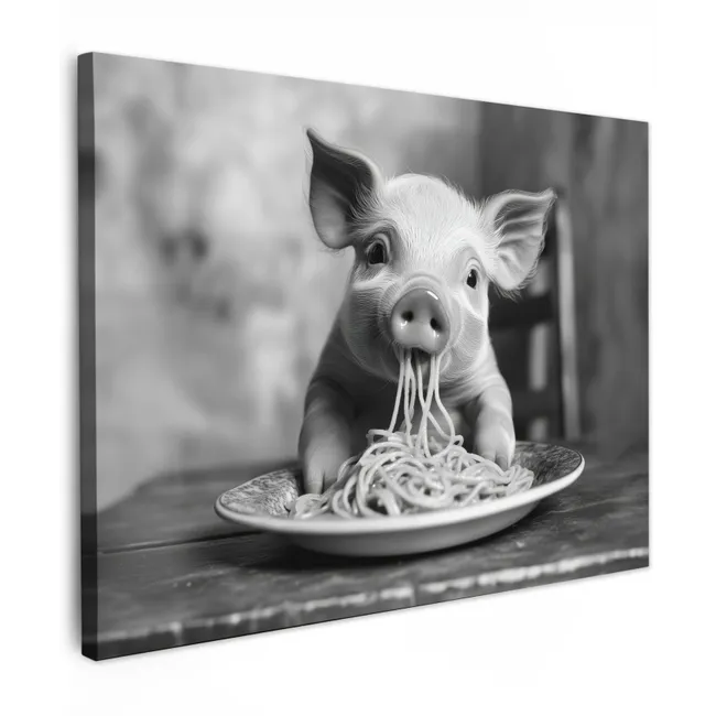 Canvas Print - Pig - Cute - Spaghetti - Black and white - Animal