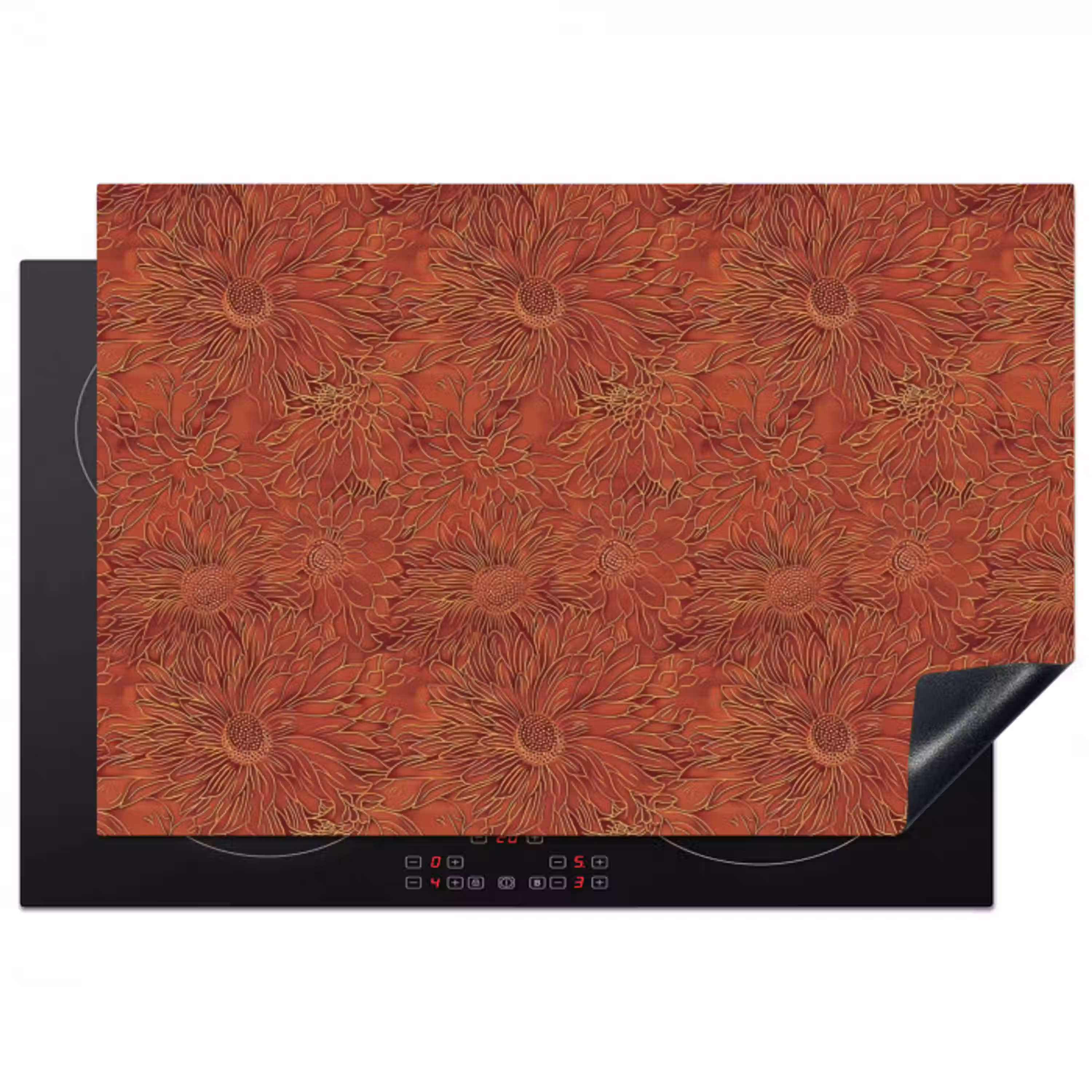 Oosters - Bloemen - Terracotta Inductie beschermer vinyl 3mm klein 276 -3d