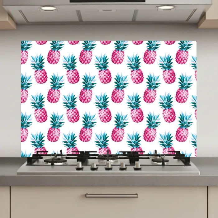 Ananas - Roze - Wit keuken achterwand spatscherm klein 900 -3d_website