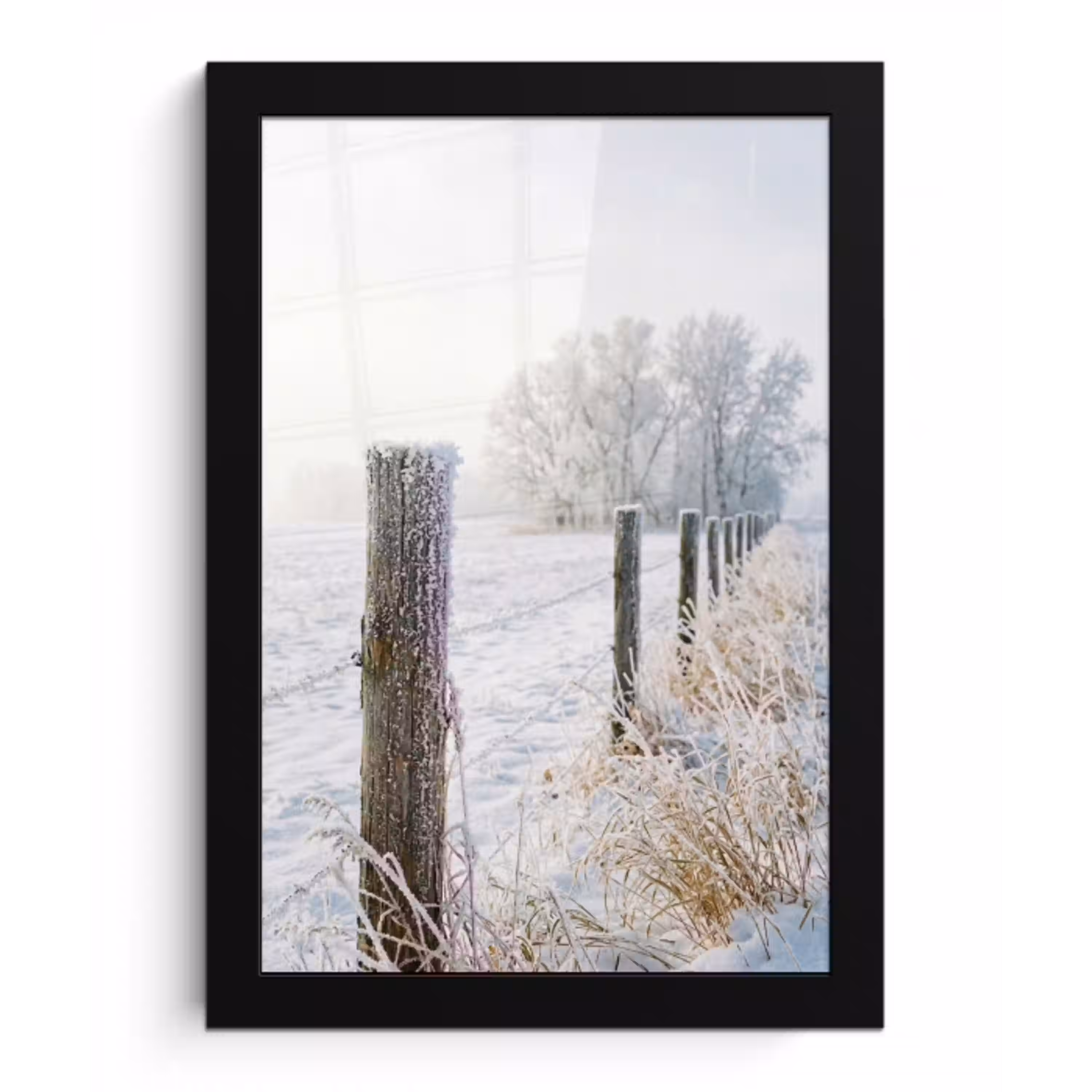 Hek - Sneeuw - Mist - Platteland - Nostalgisch fotolijst zwart zonder passe partout klein -3d