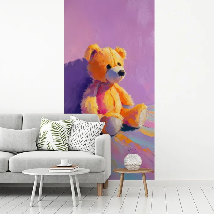 Teddybeer - Schaduw - Penseelstreken - Paars fotobehang vinyl groot -woonkamer