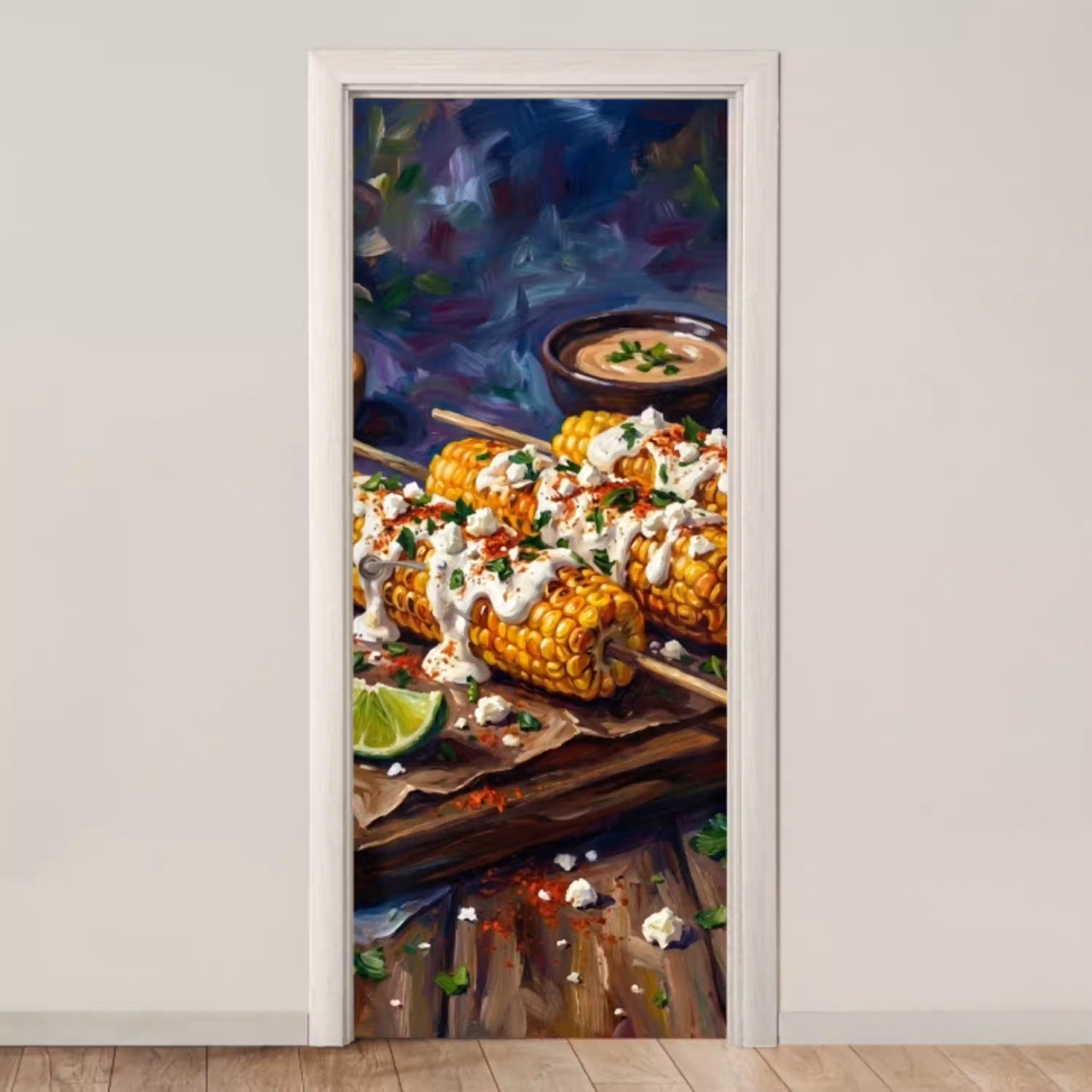 Eten - Maïs - Saus - Geschilderd - Geel deurposter klein -3d_beige